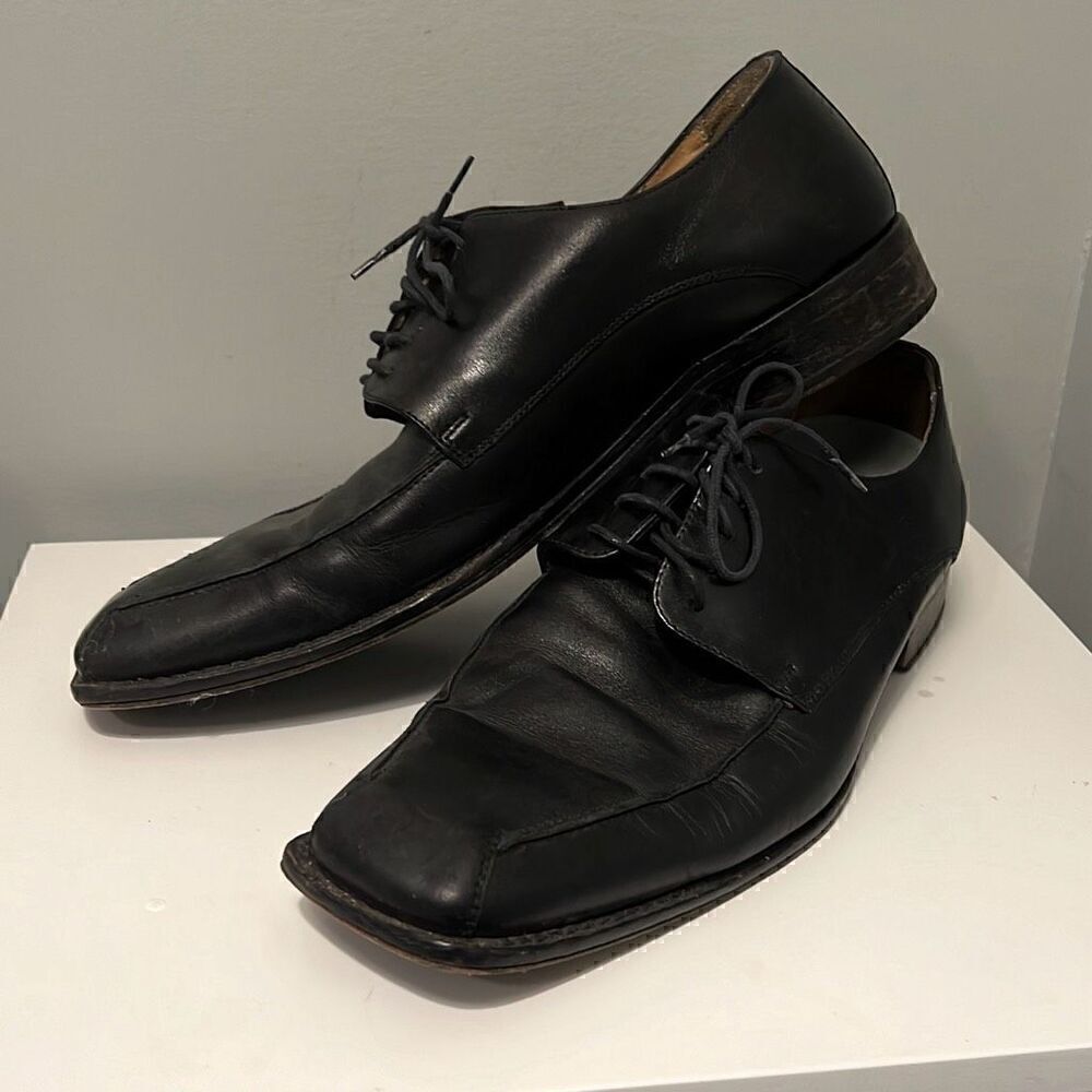 Pronto Uomo Men's Black Square Toe Lace Up Leather Oxford Shoes Size 10